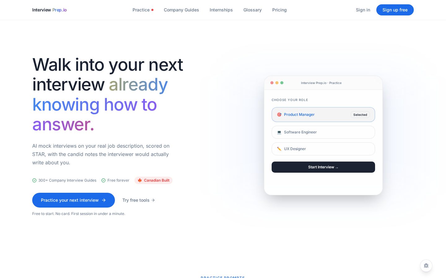 Interview Prep.io Homepage