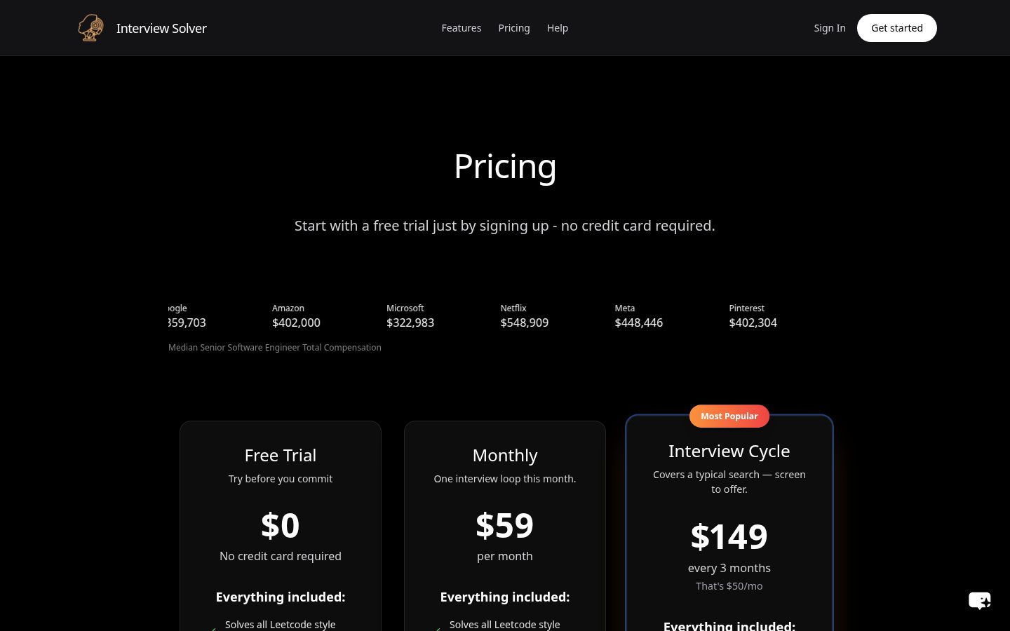 Interview Solver Pricing