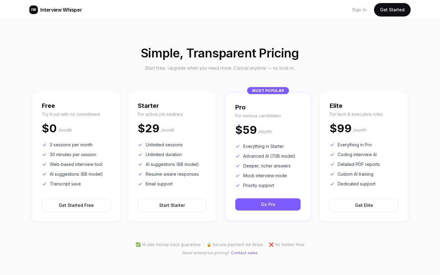 Interview Whisper Pricing