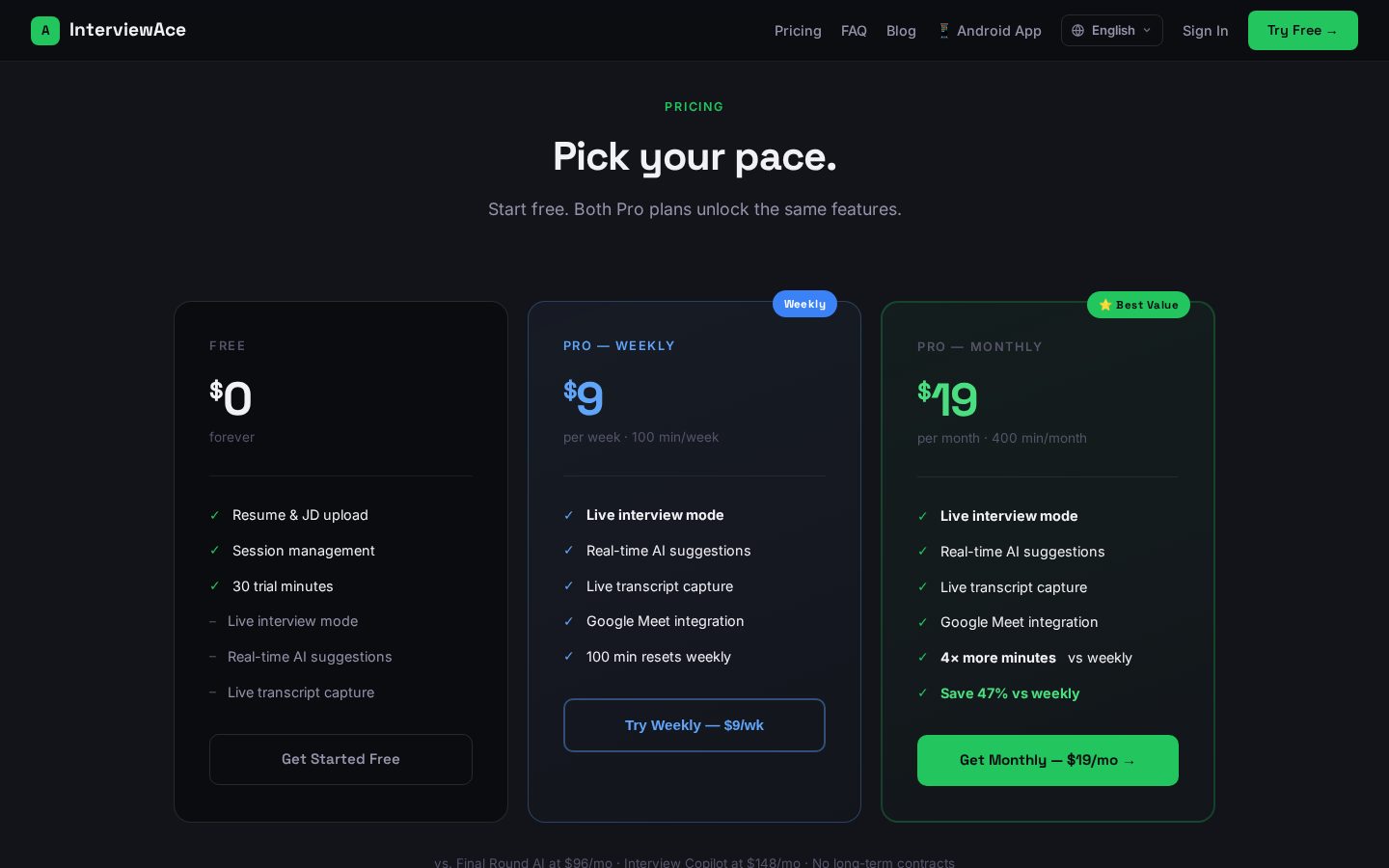 InterviewAce Pricing