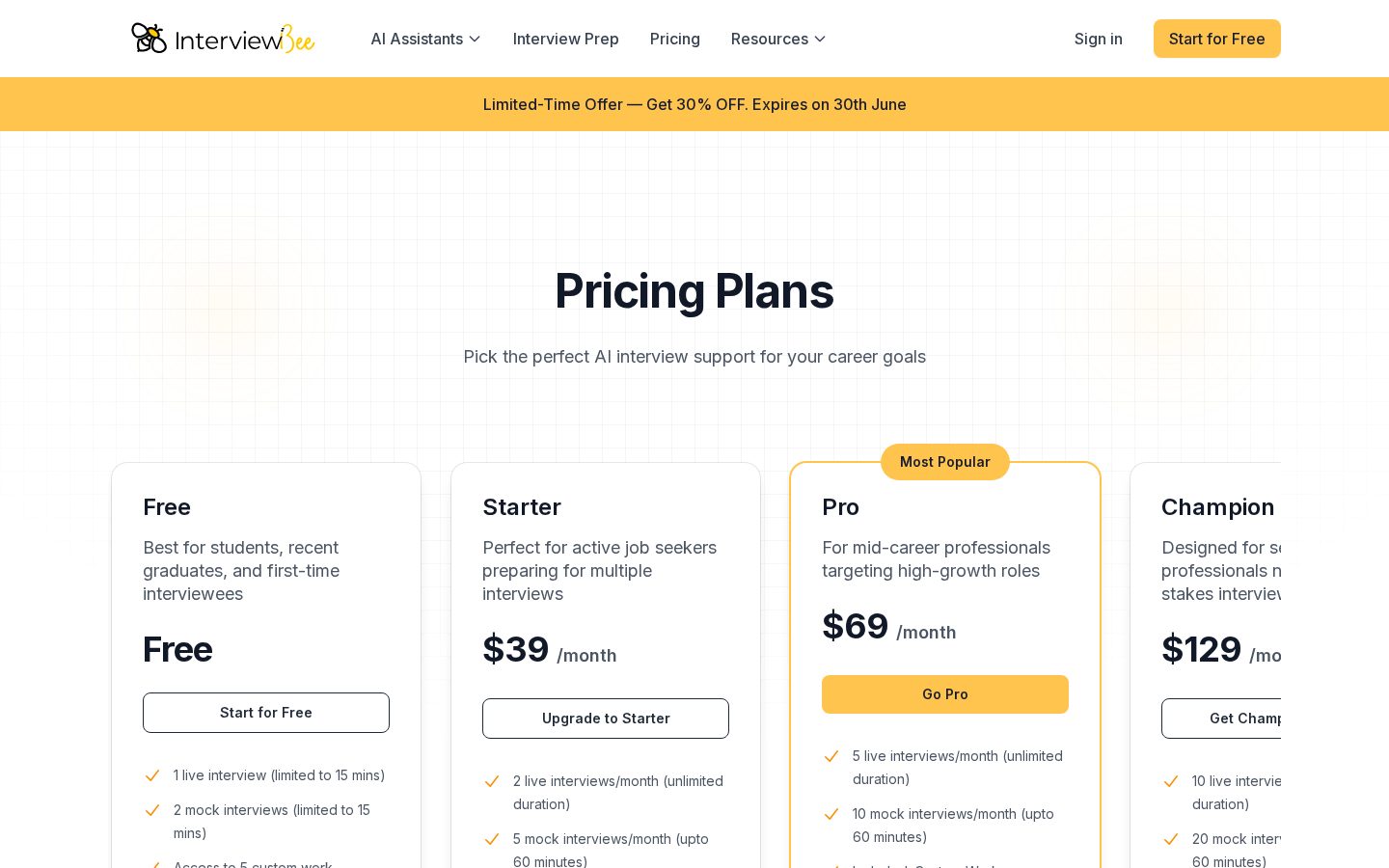 InterviewBee AI Pricing