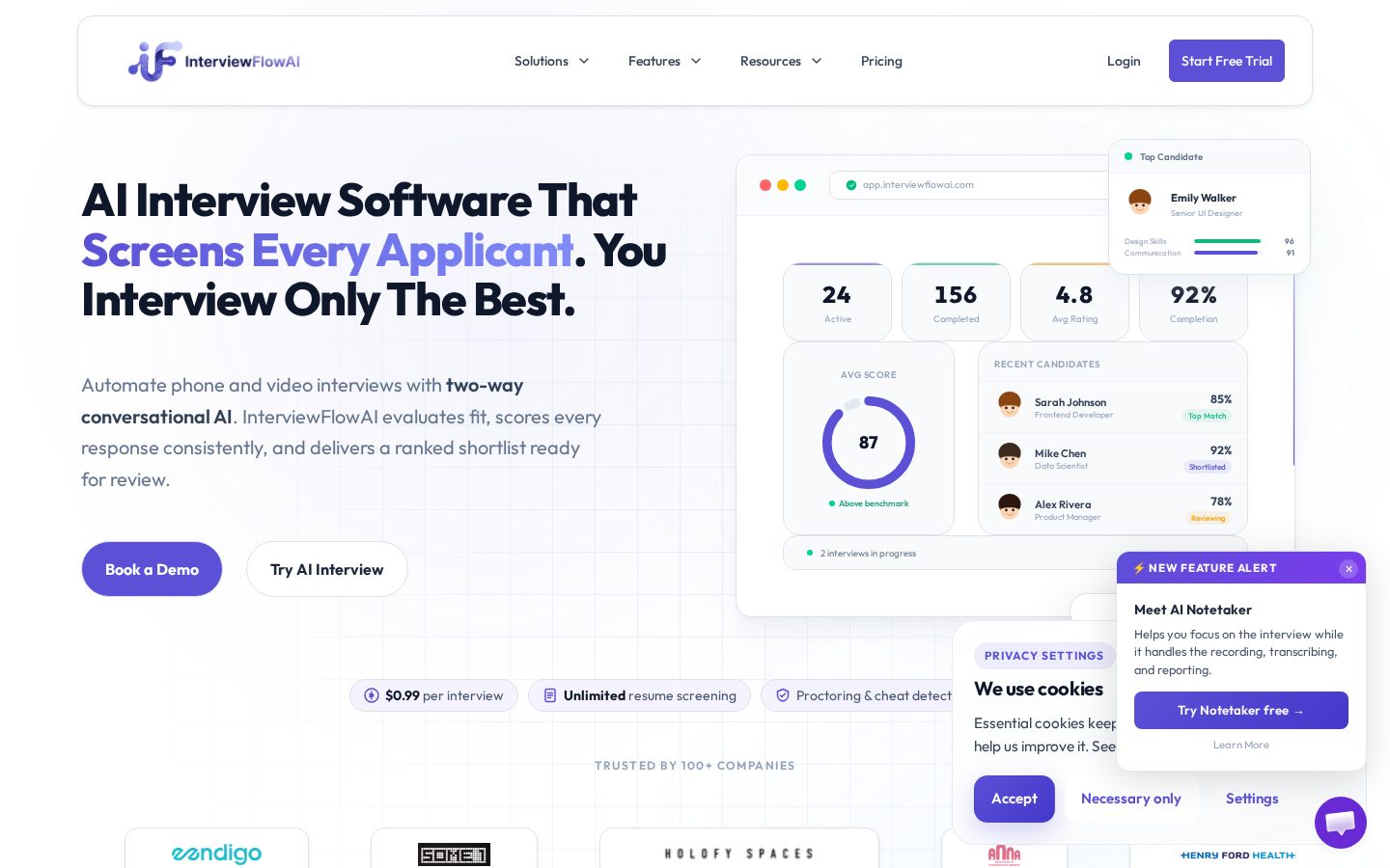 InterviewFlowAI - AI Interviews Homepage
