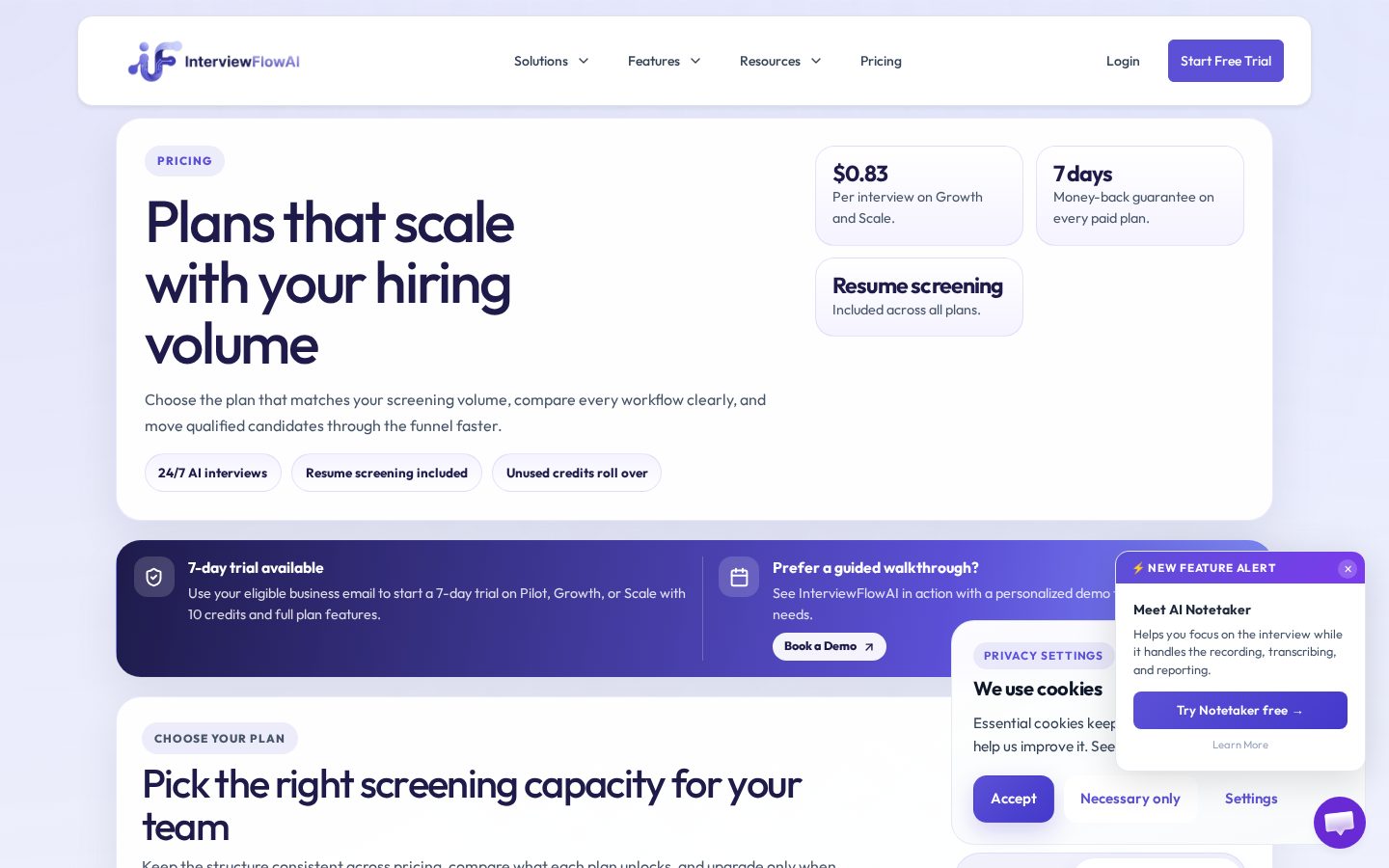 InterviewFlowAI - AI Interviews Pricing