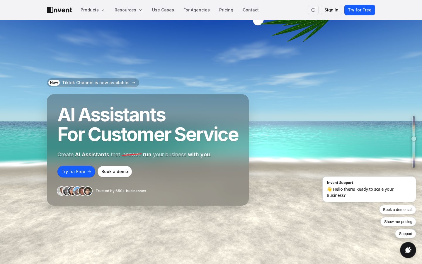 Invent Assistants - Scale Support, not stress Homepage