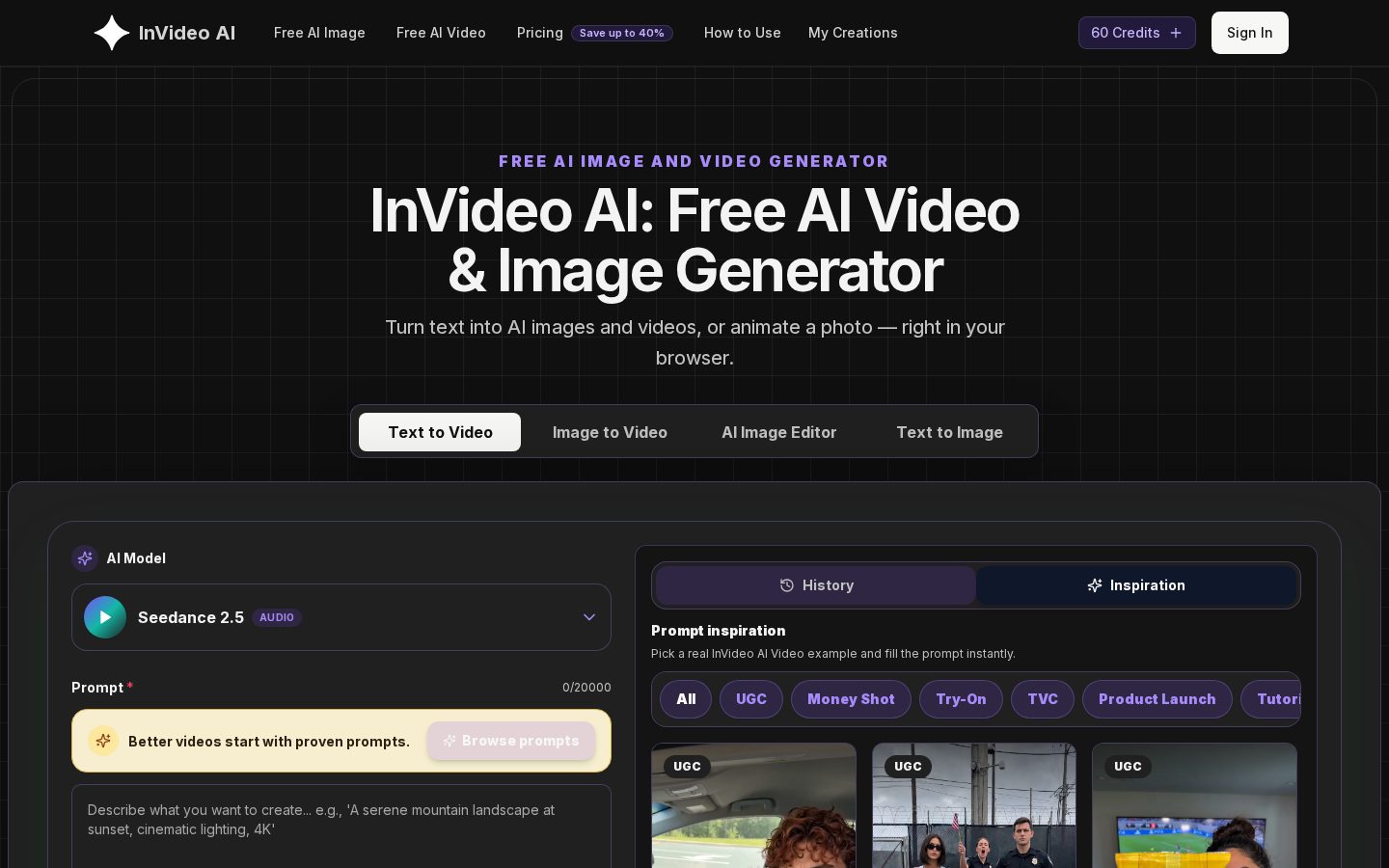 InVideo AI Homepage