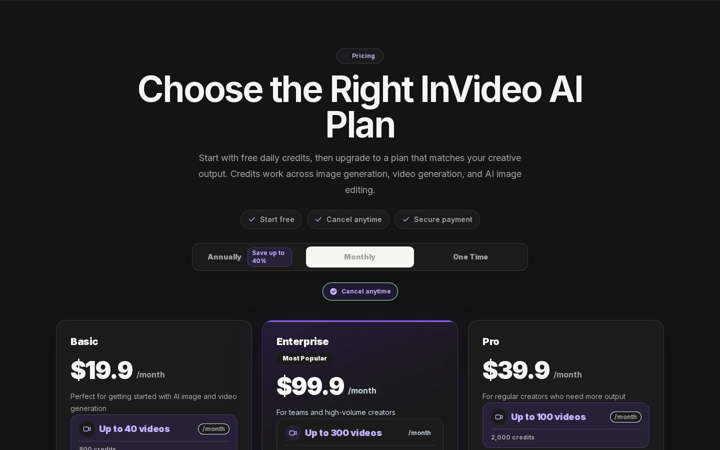 InVideo AI Pricing