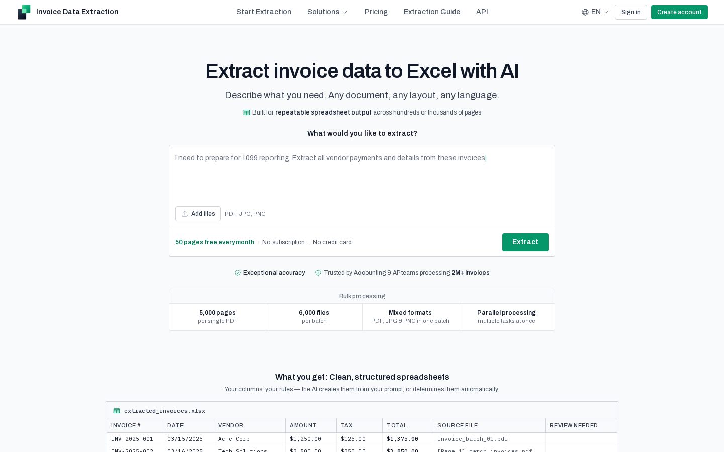 Invoice Data Extraction Homepage