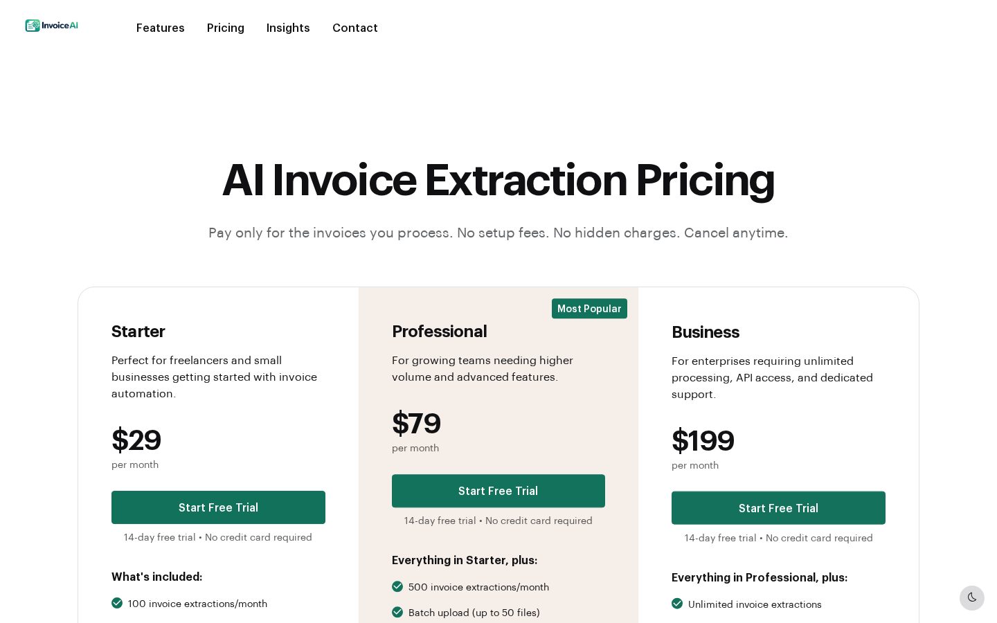 Invoice Parser Pricing
