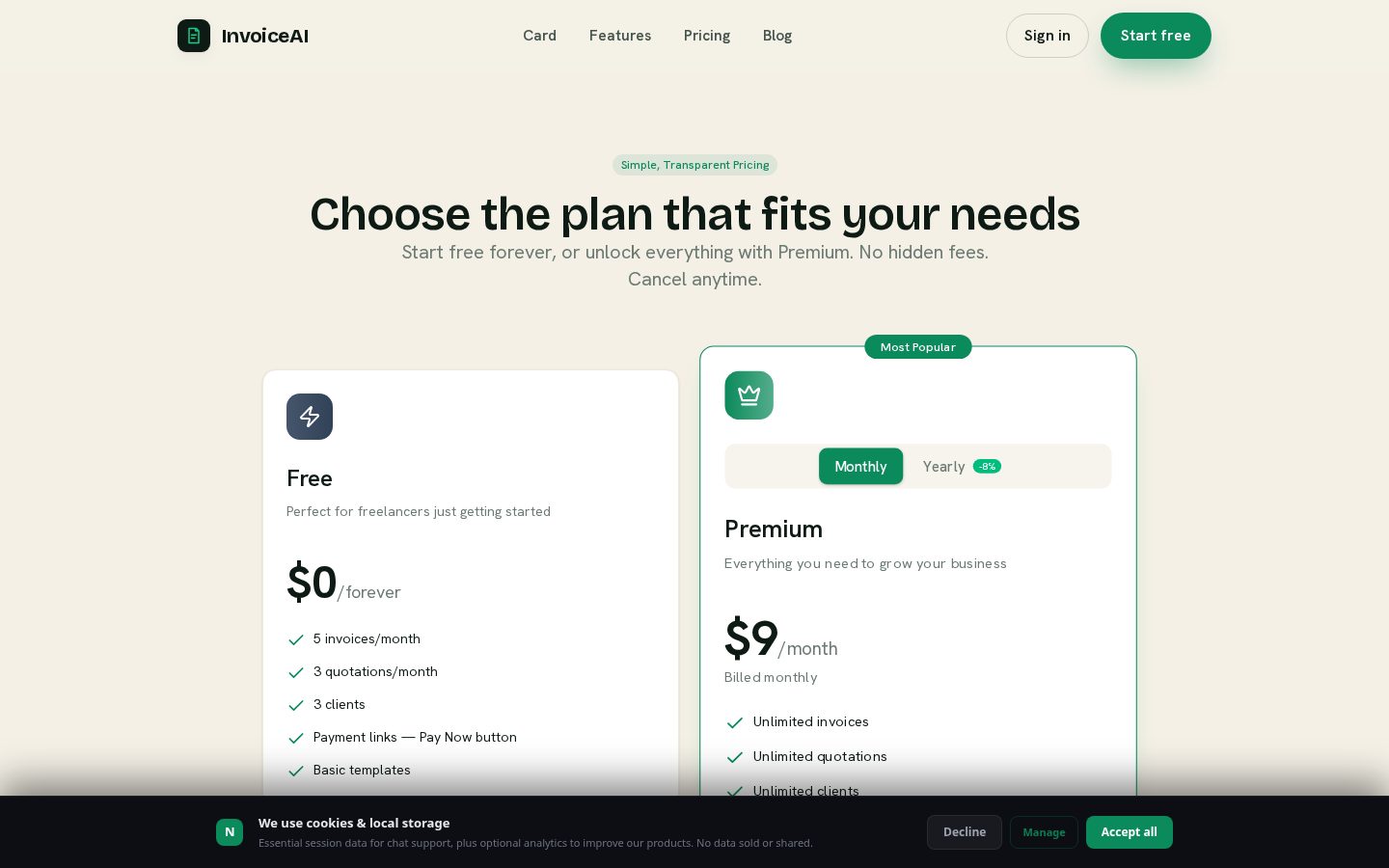 InvoiceAI Pricing
