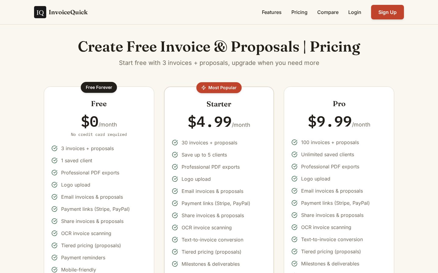 InvoiceQuick Pricing