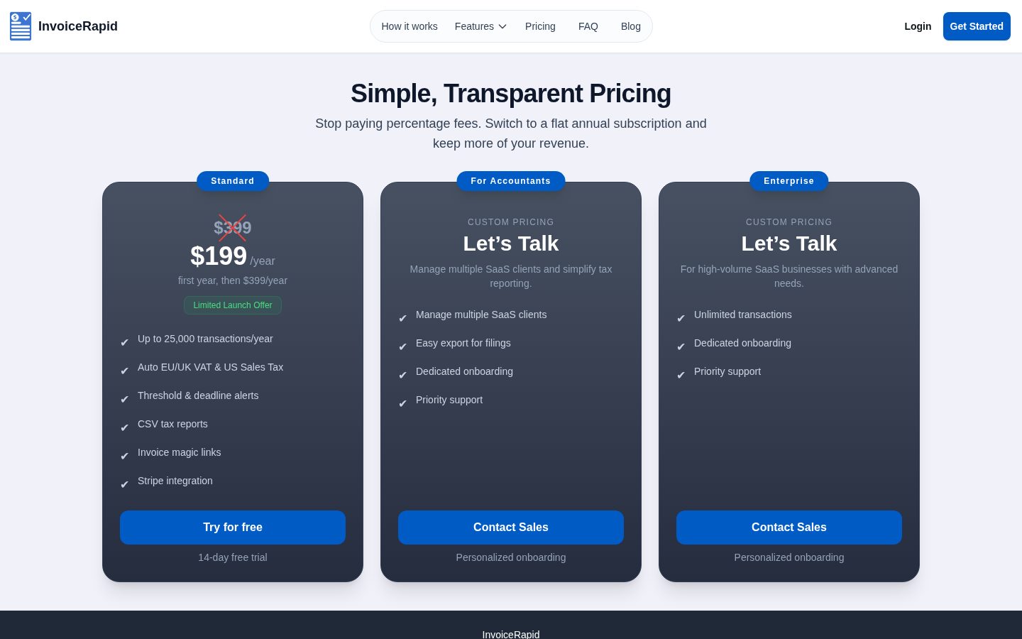InvoiceRapid Pricing