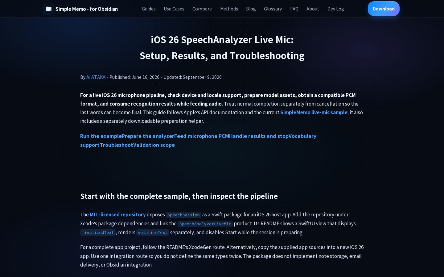 iOS26 SpeechAnalyzer Live-Mic Homepage