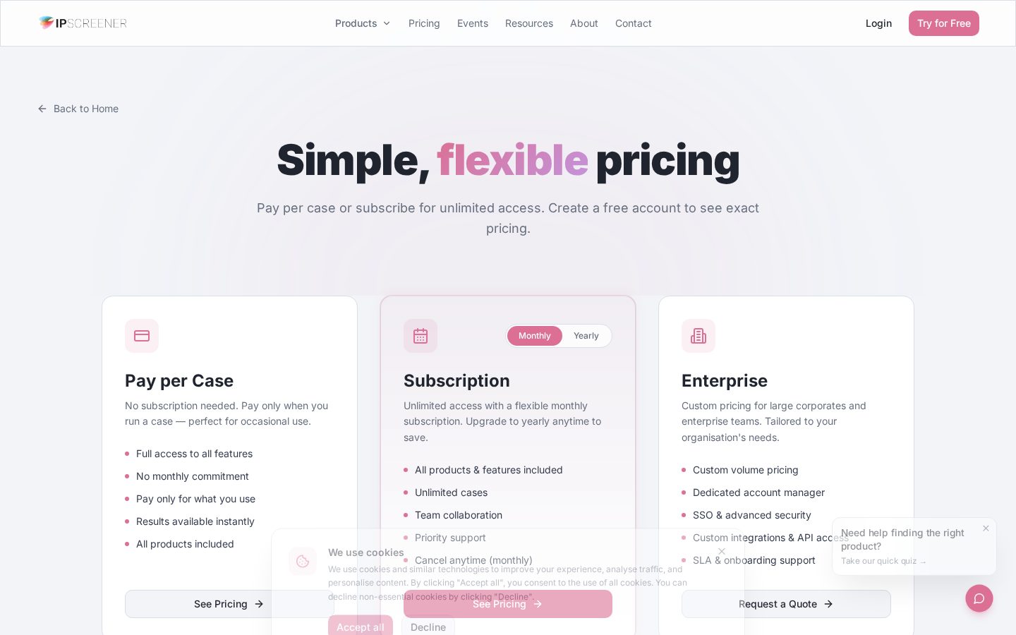 IPscreener Pricing