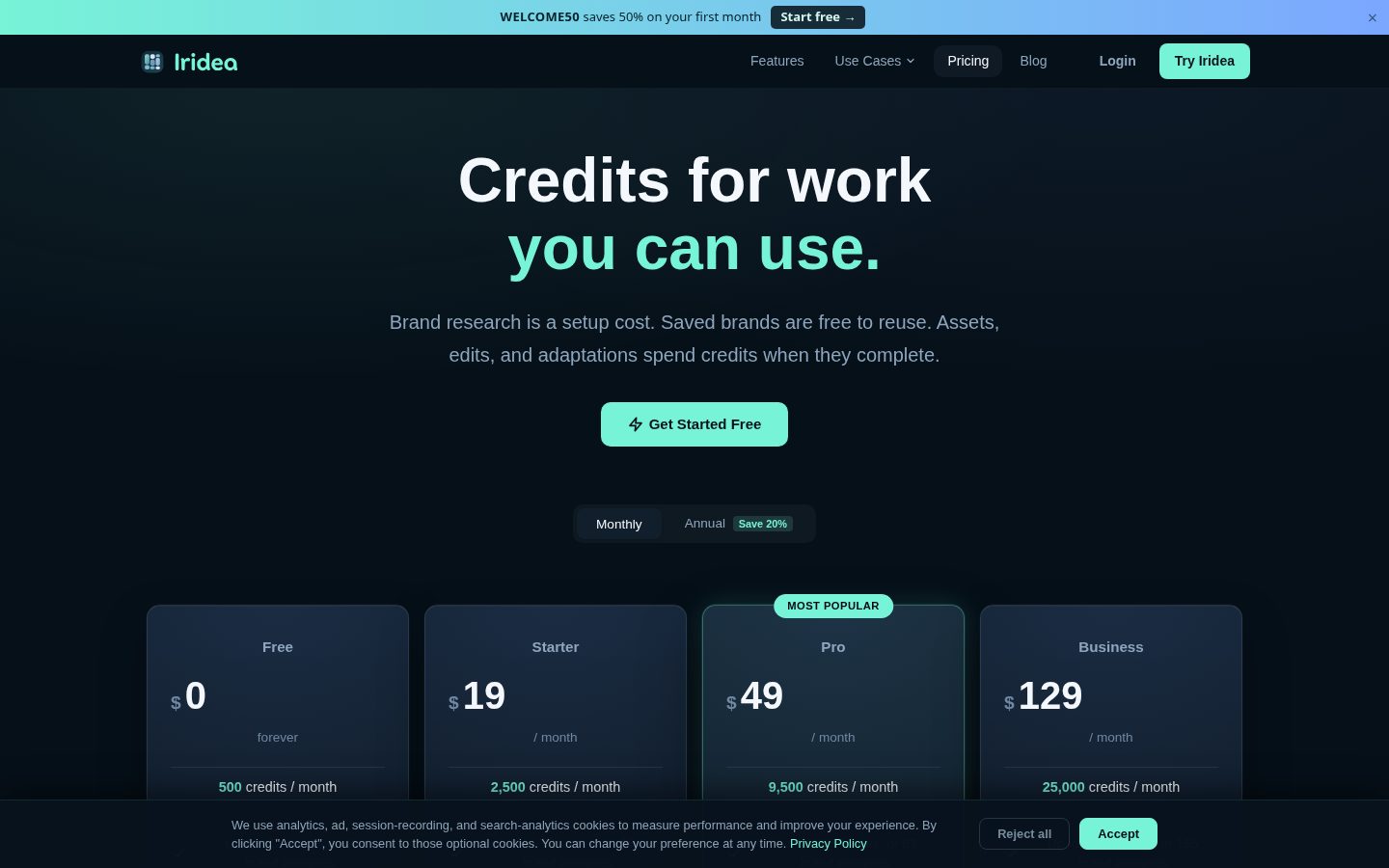 Iridea Pricing