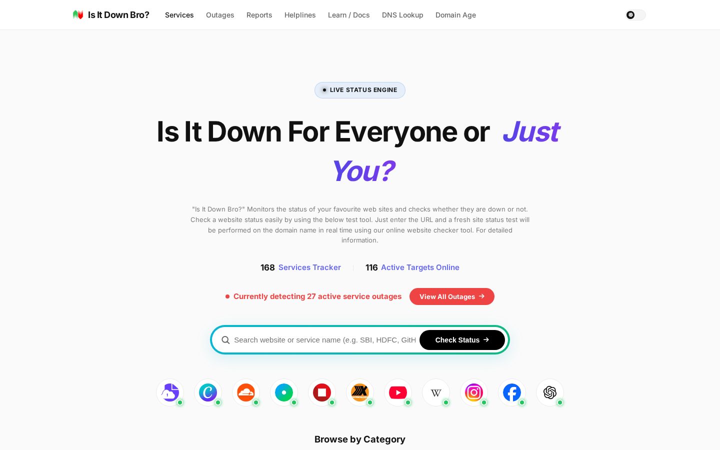 Is It Down Bro Homepage