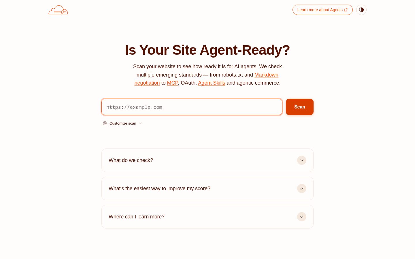 Is Your Site Agent-Ready? by Cloudflare Homepage