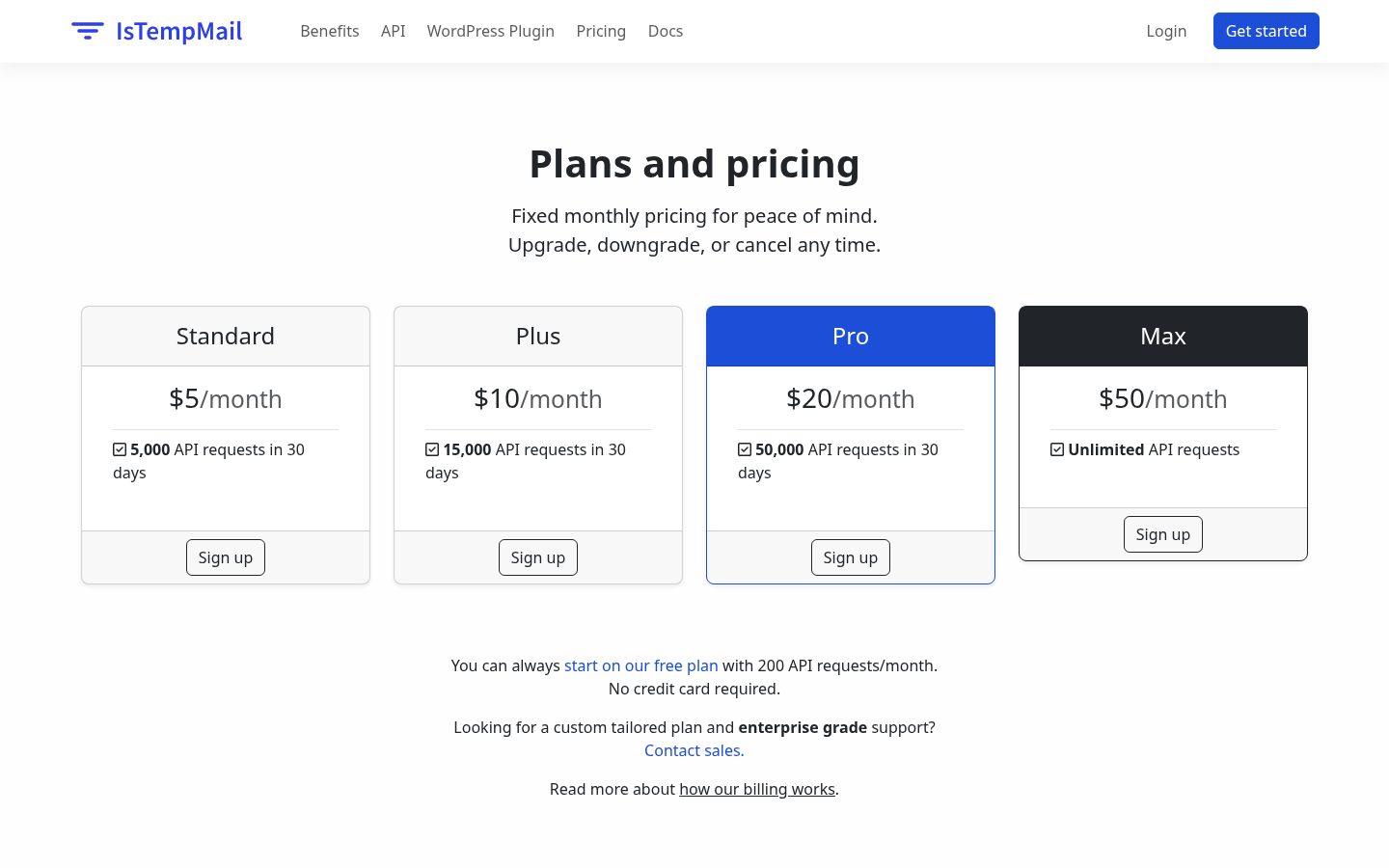 IsTempMail Pricing