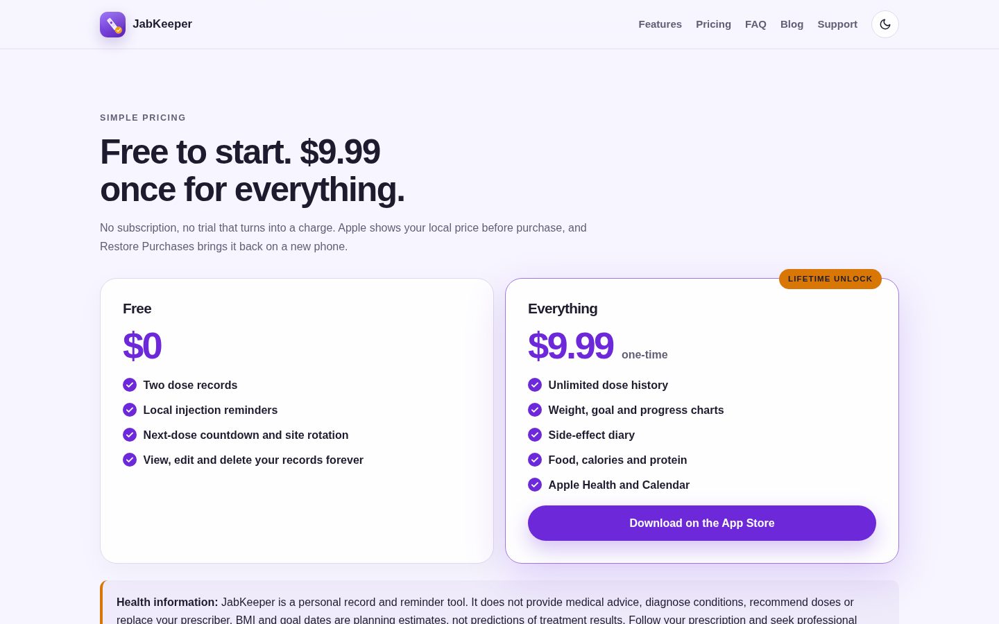 JabKeeper Pricing