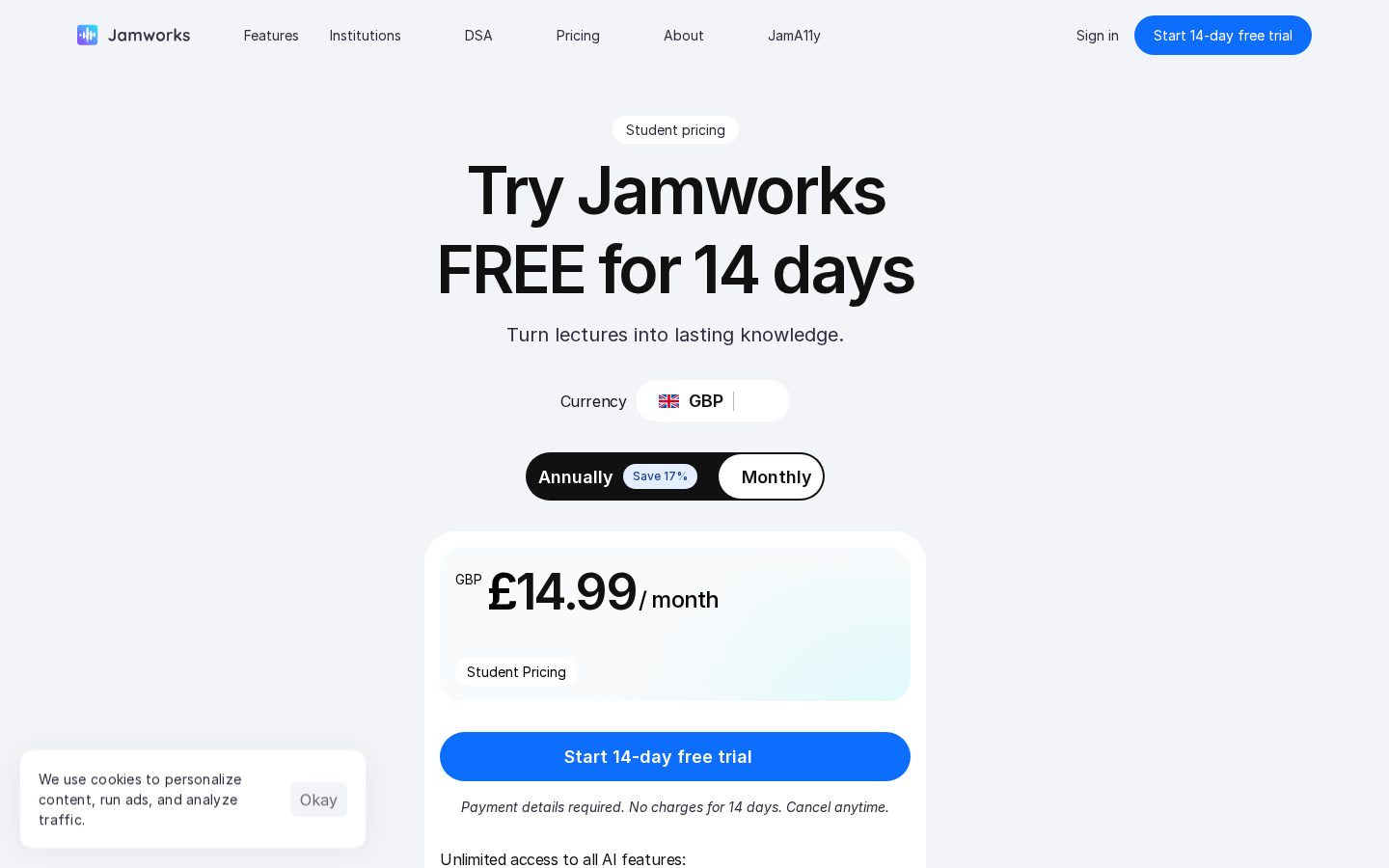 Jamworks Pricing