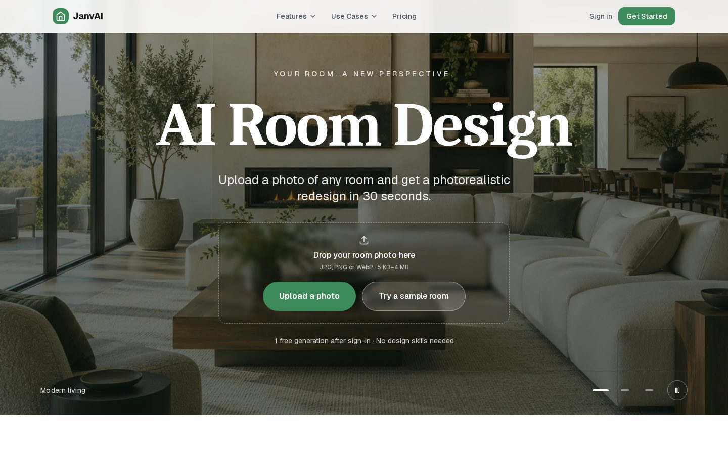 JanvAI Room & Landscape Design Homepage