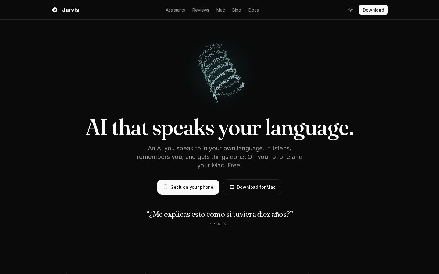 Jarvis AI Assistant Homepage