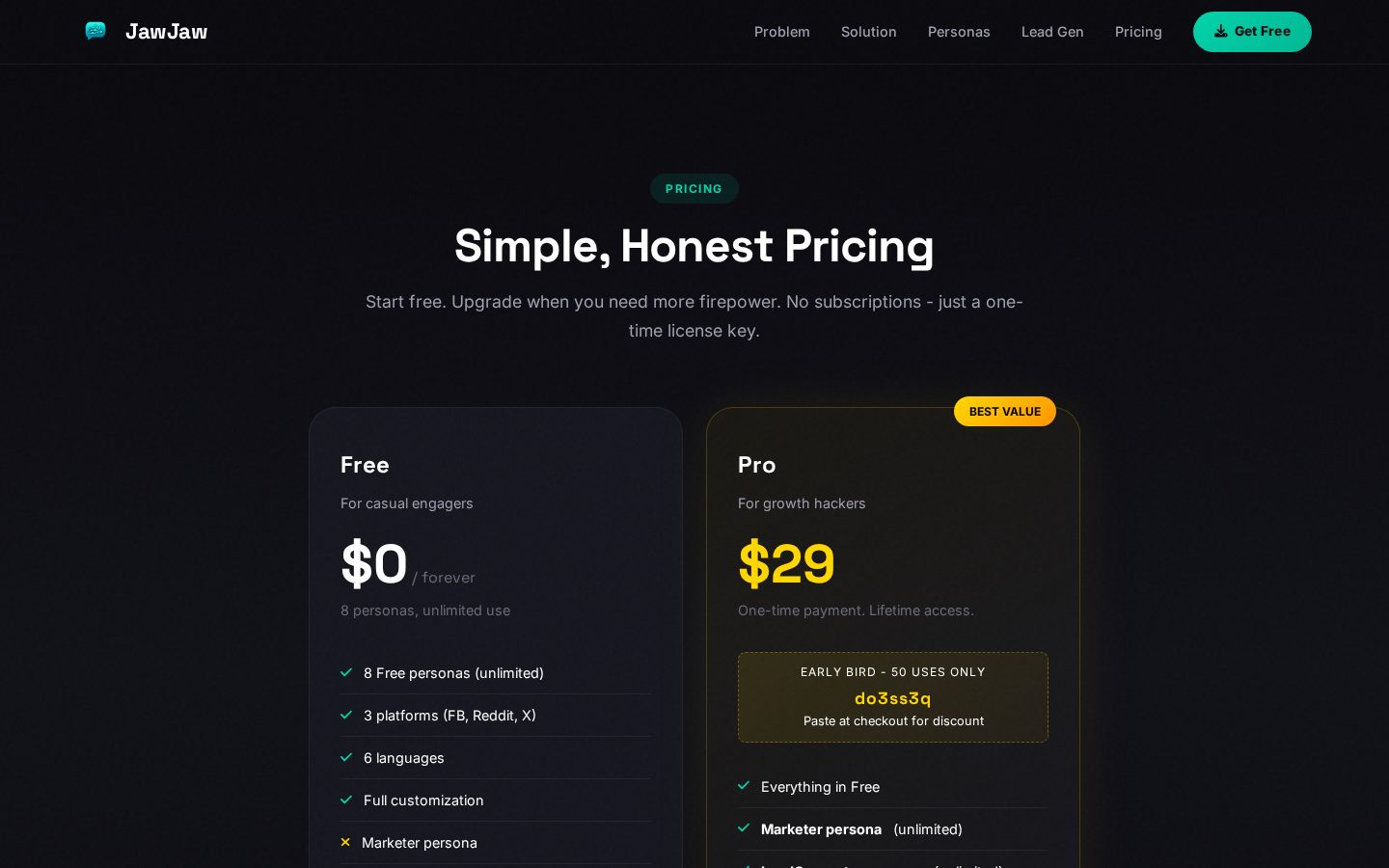 JawJaw Pricing