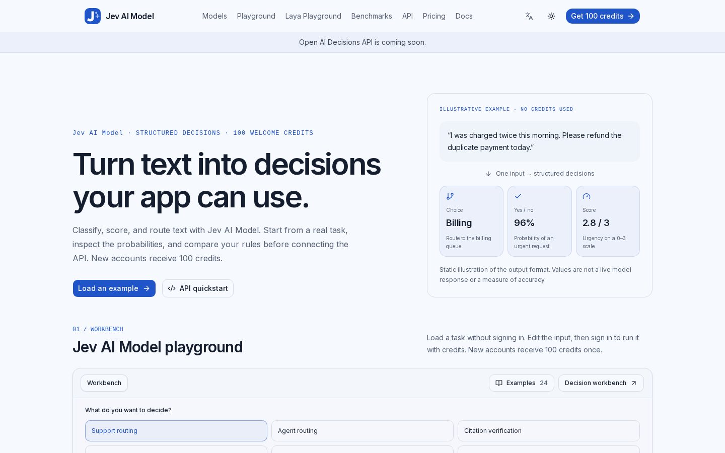 Jev AI Model Homepage