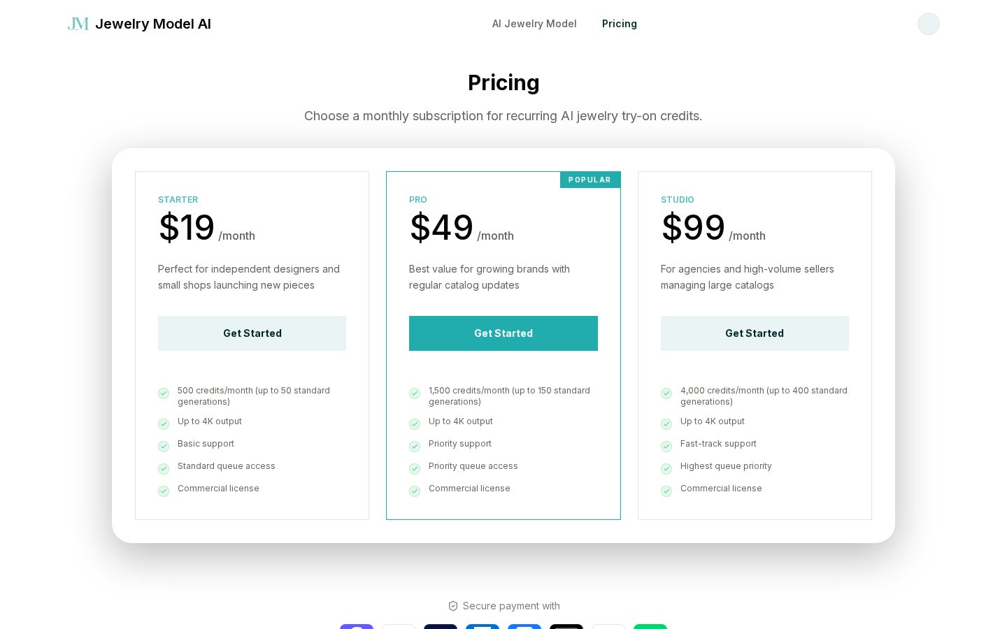 Jewelry Model AI Pricing