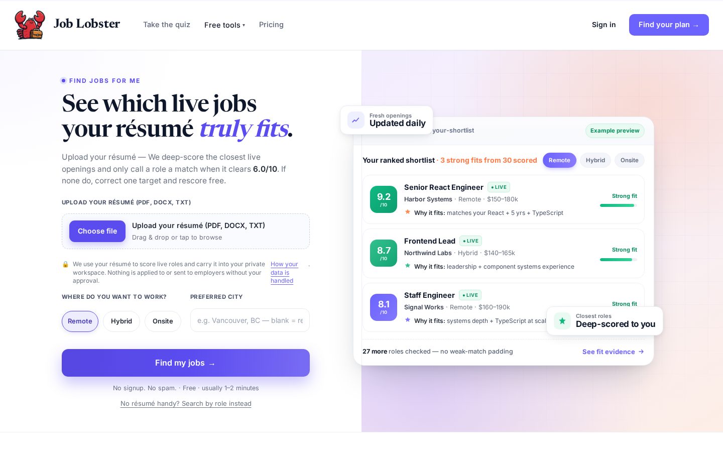 Job Lobster Homepage