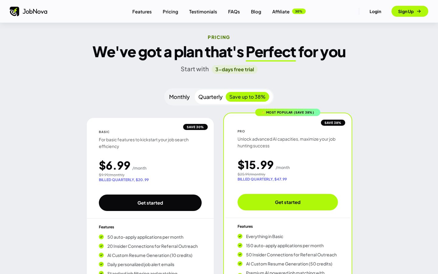 Job Nova Pricing