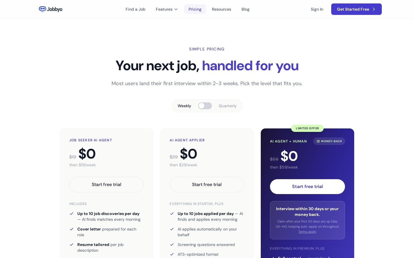 Jobbyo Pricing