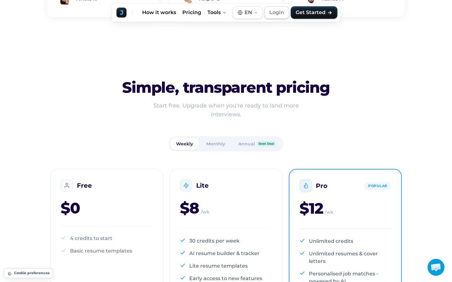 Jobcamp Pricing
