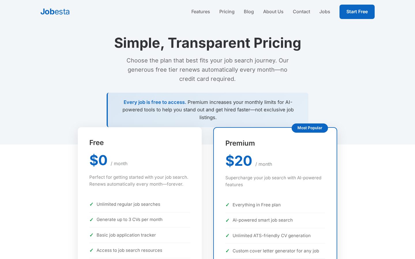 Jobesta Pricing
