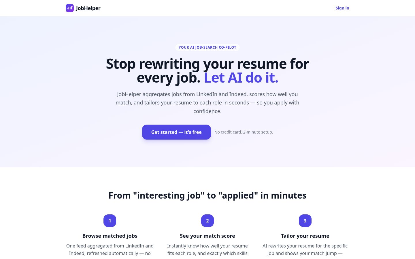 JobHelper Homepage