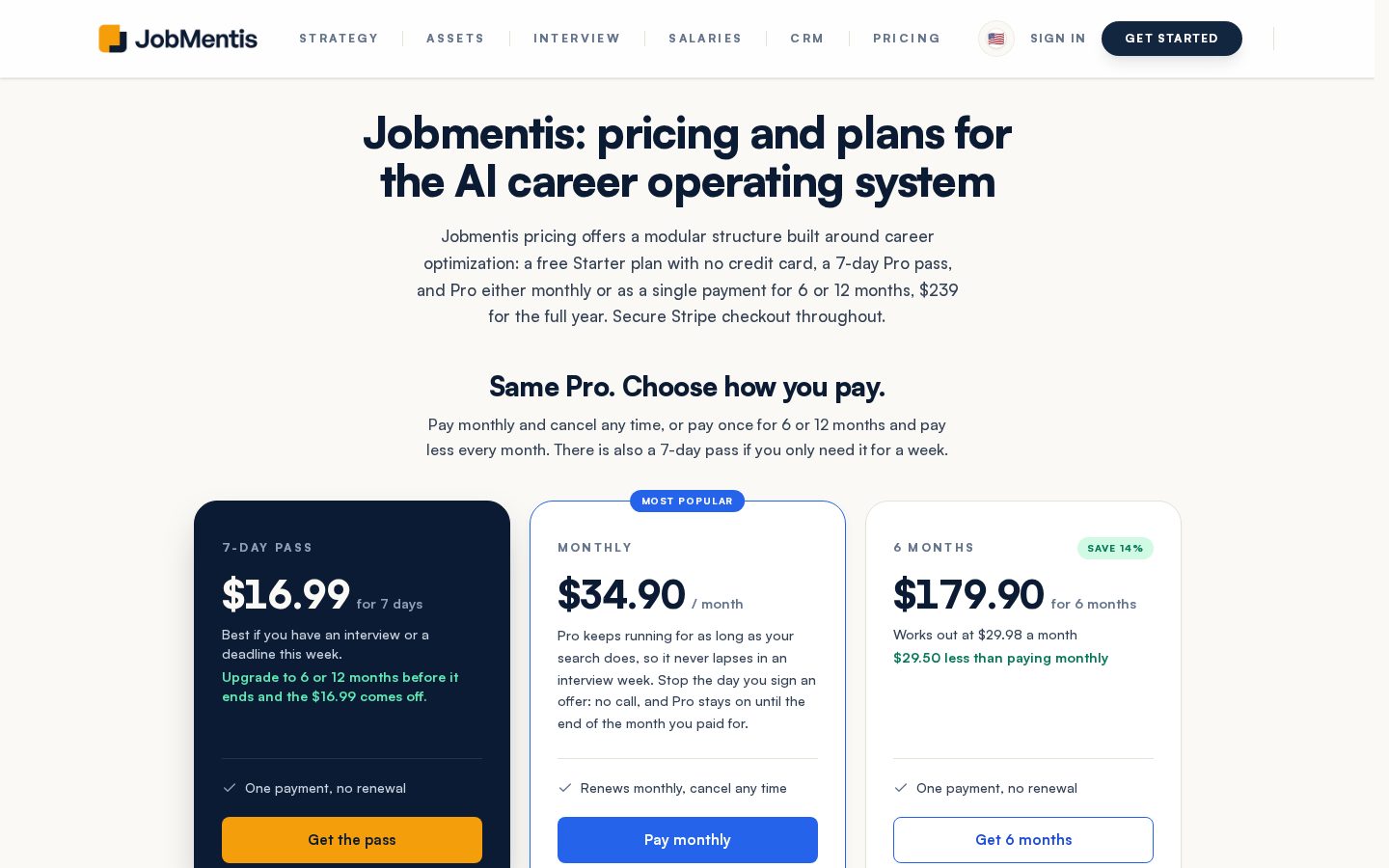 JobMentis Pricing
