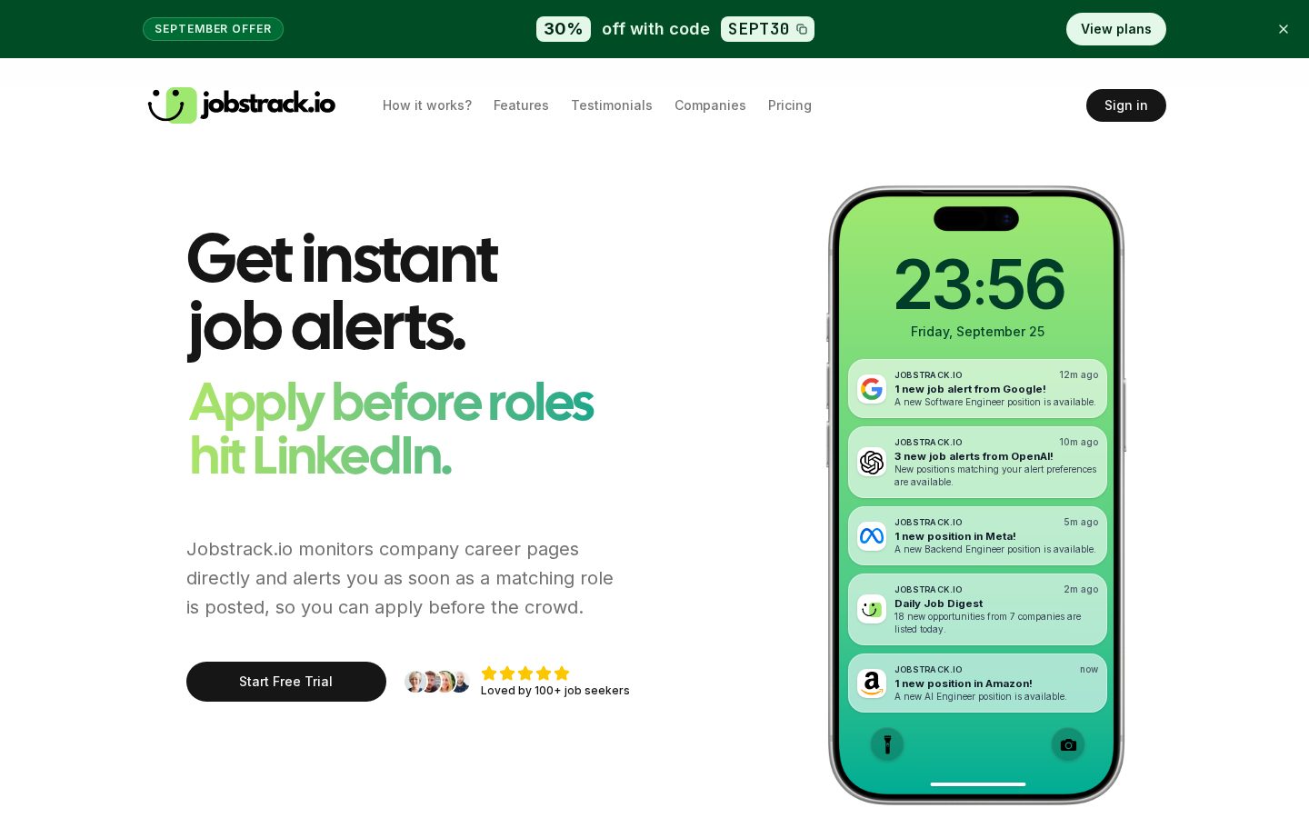 Jobstrack.io Homepage