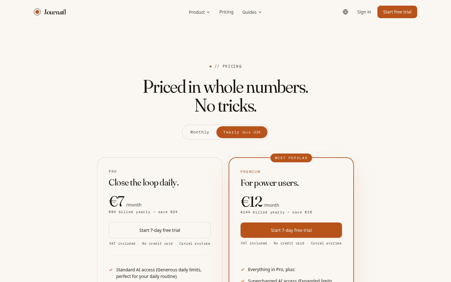 Journail Pricing