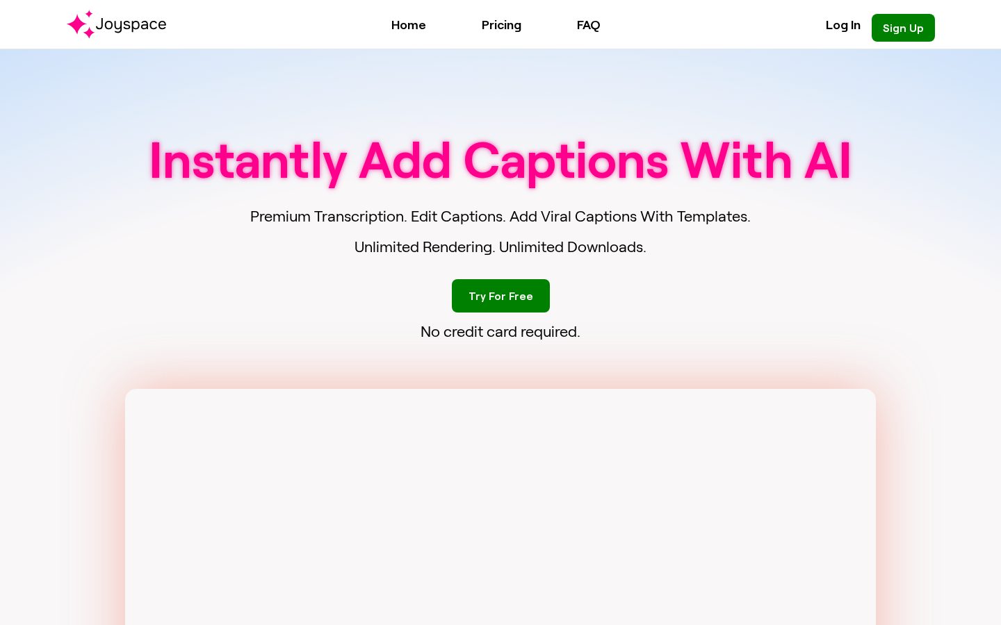 Joyspace AI Captions Homepage