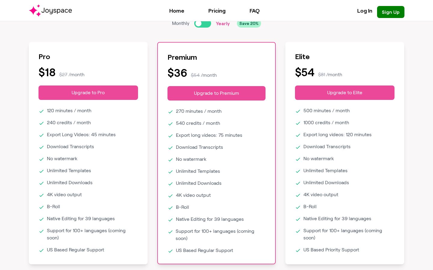 Joyspace AI Captions Pricing
