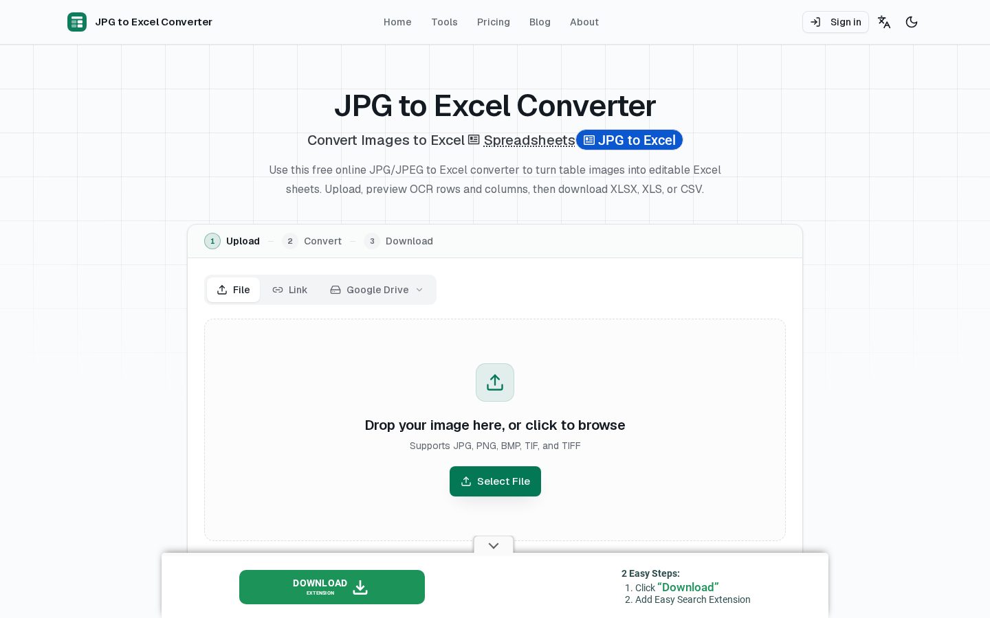 JPG To Excel Converter - Free Online AI Driven Tools Homepage