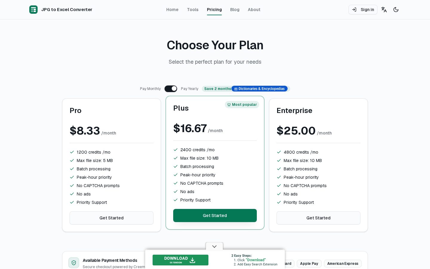 JPG To Excel Converter - Free Online AI Driven Tools Pricing