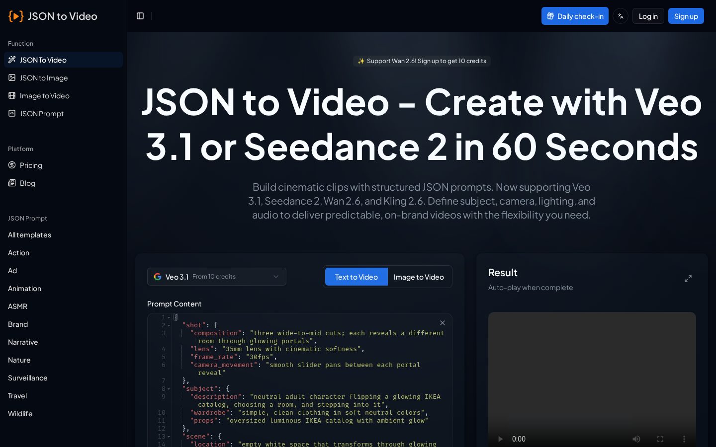 JSON to Video Homepage