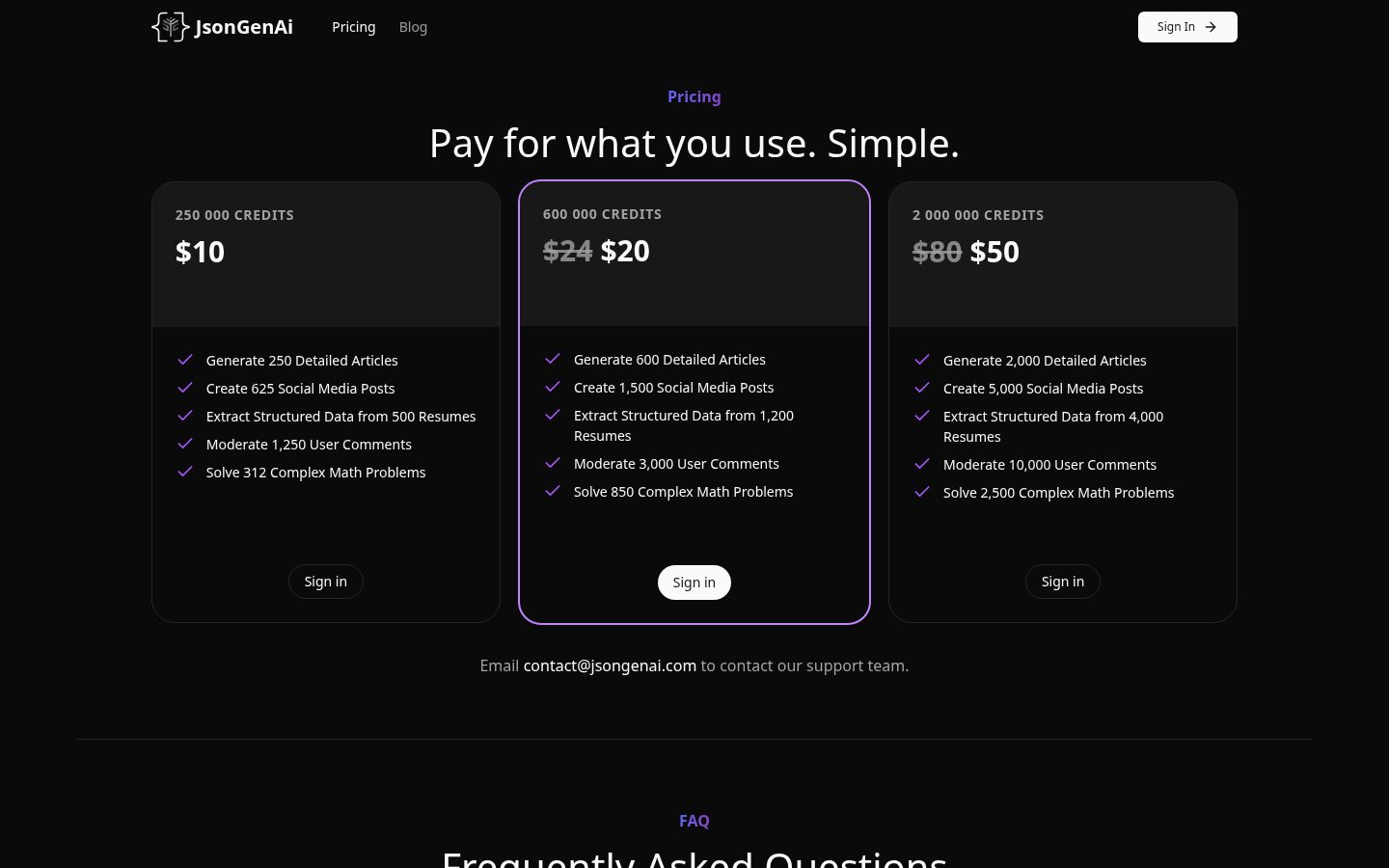 JsonGenAi Pricing