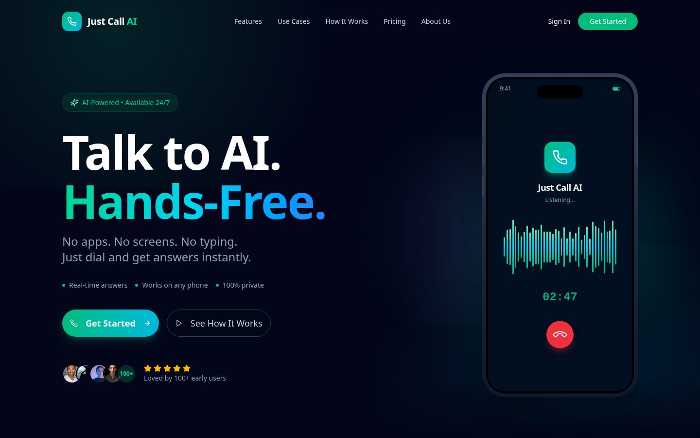 Just Call AI Homepage
