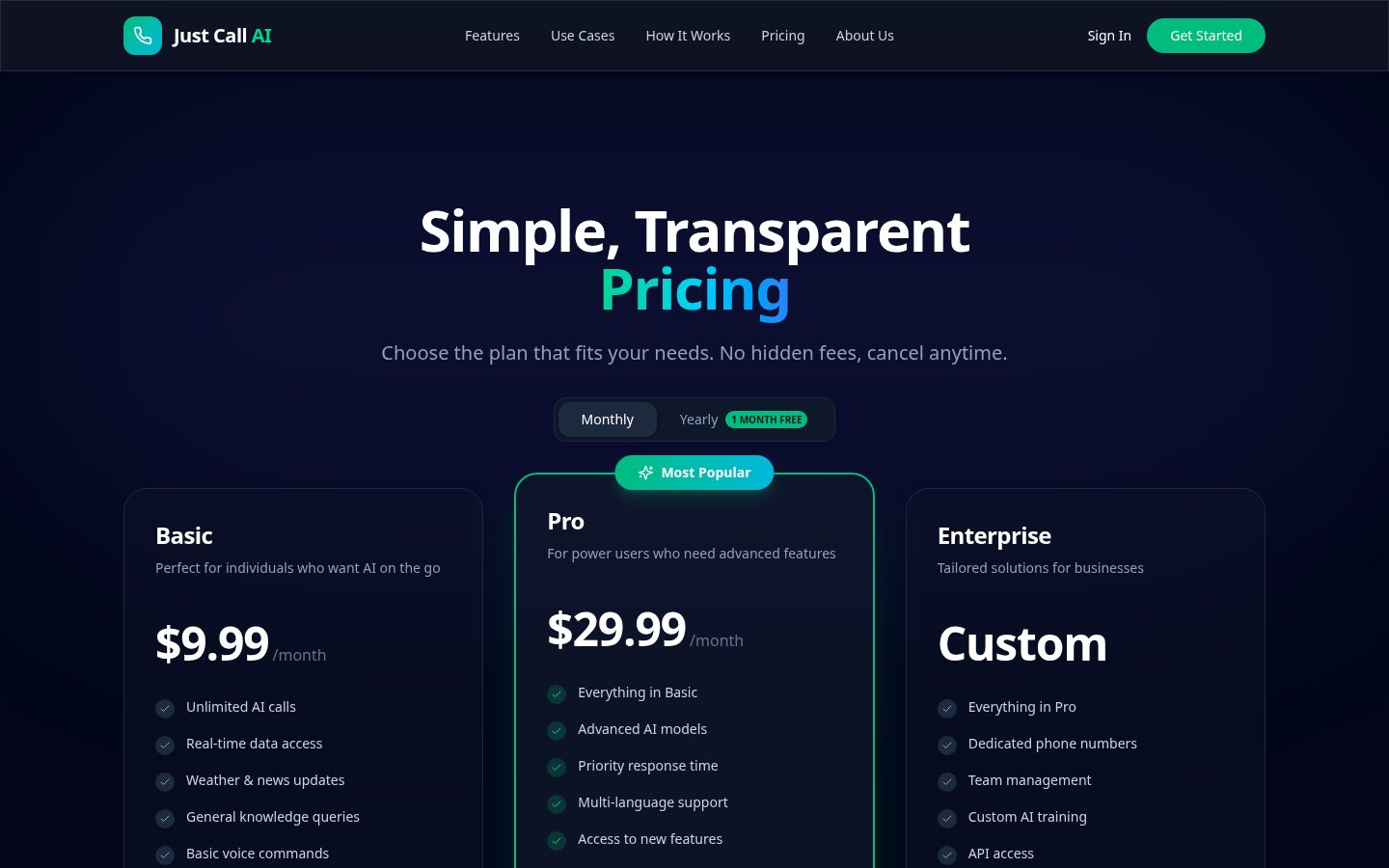 Just Call AI Pricing