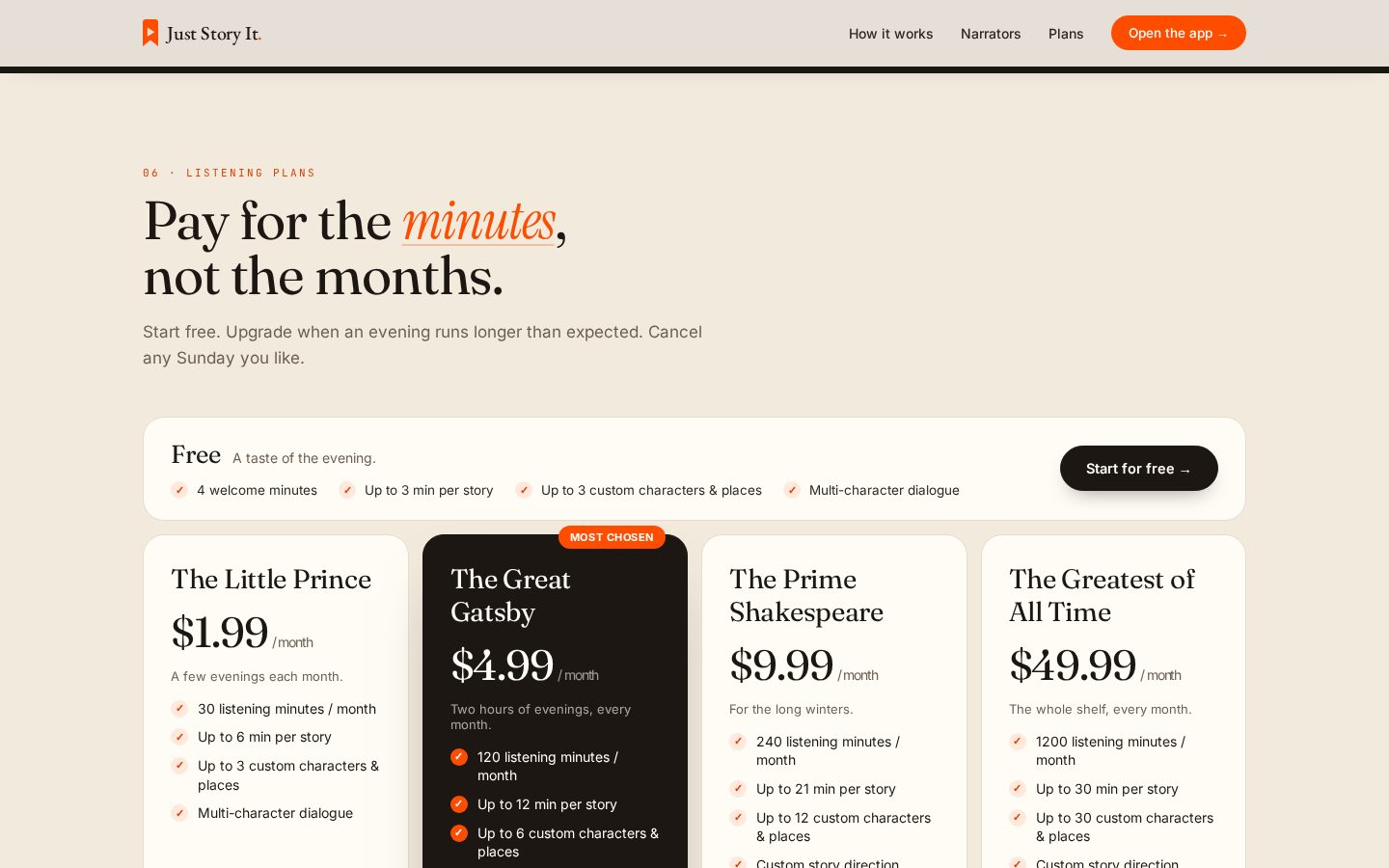 Just Story It Pricing