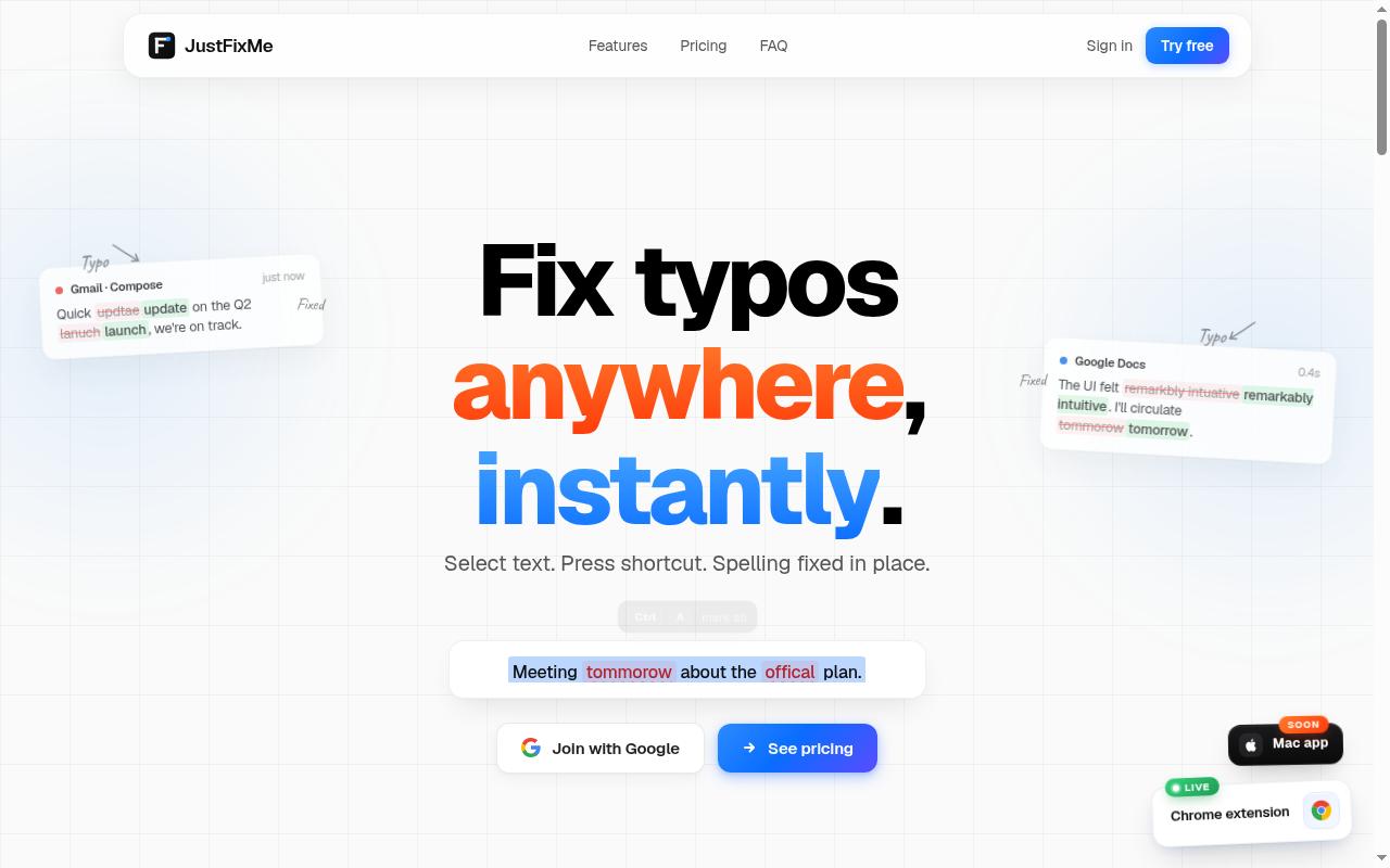 JustFixMe Homepage