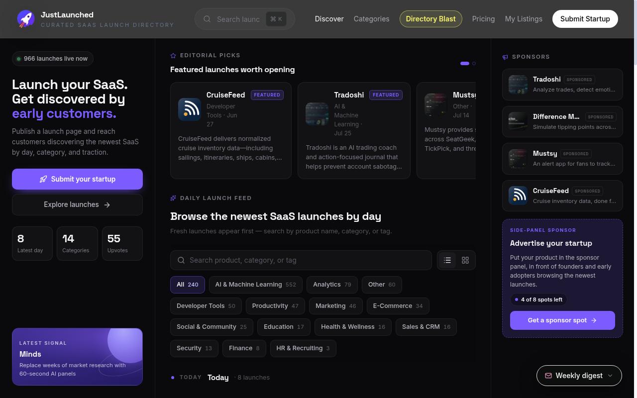 JustLaunched Homepage