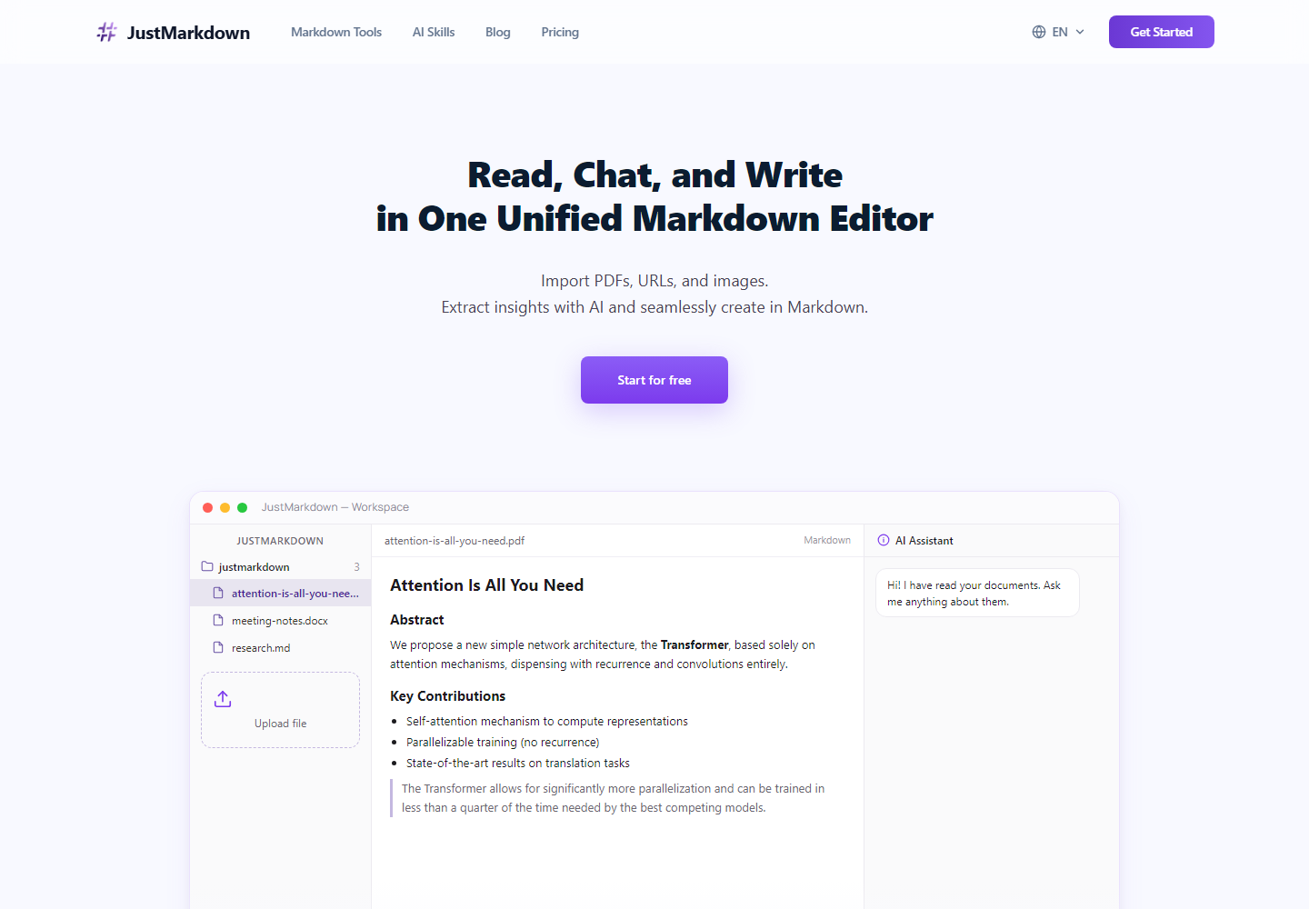 JustMarkdown homepage