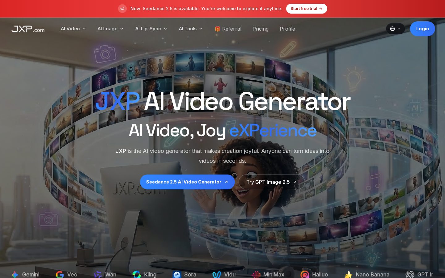 JXP AI Video Generator Homepage